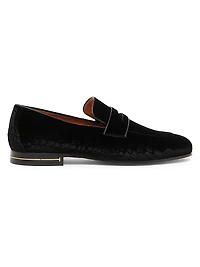 Gigi Croc-Embossed Velvet Loafers