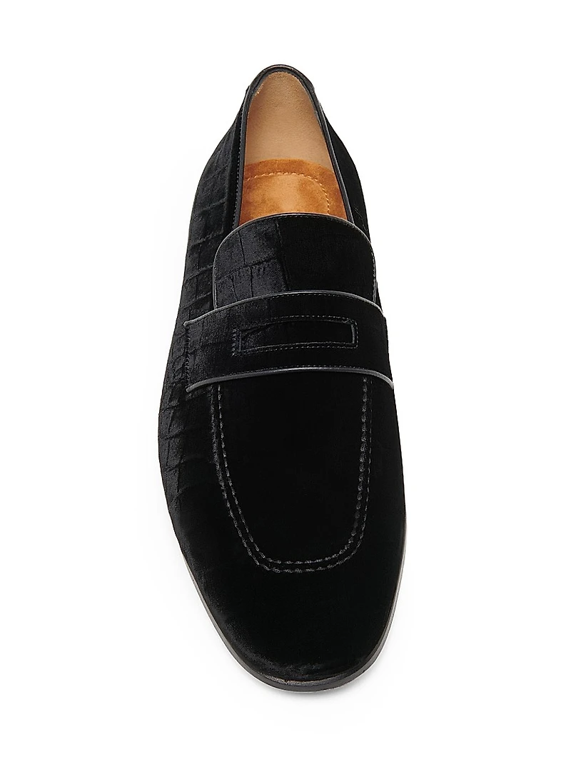 Gigi Croc-Embossed Velvet Loafers