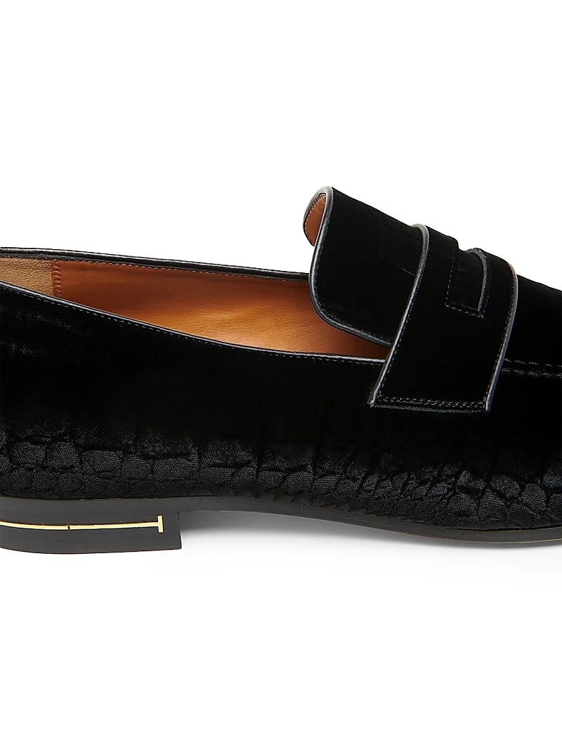 Gigi Croc-Embossed Velvet Loafers