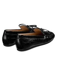 Britt Bow Croc-Embossed Leather Loafers