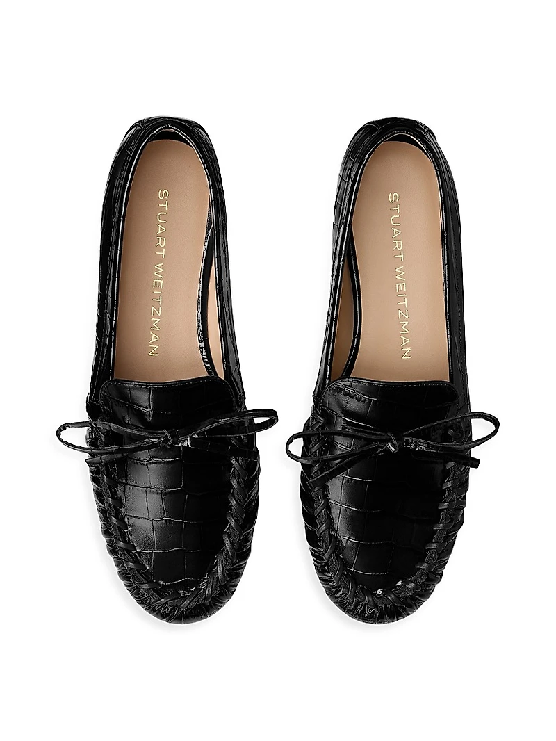 Britt Bow Croc-Embossed Leather Loafers