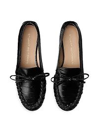 Britt Bow Croc-Embossed Leather Loafers