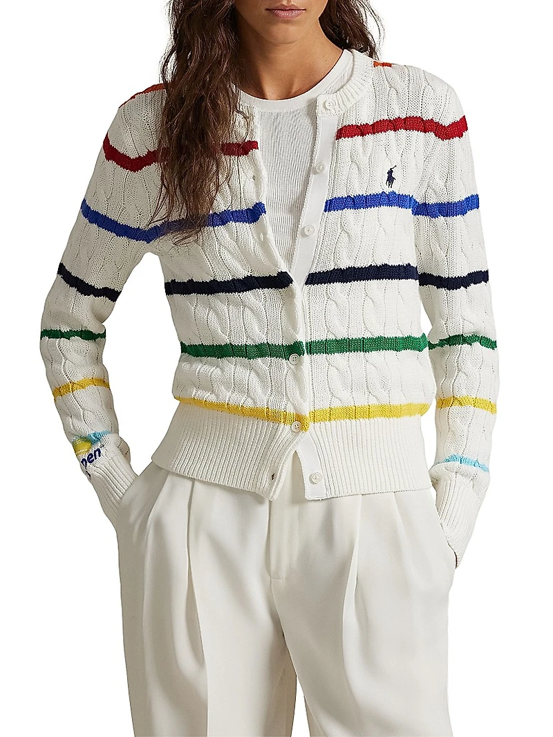 US Open Striped Cable-Knit Cardigan