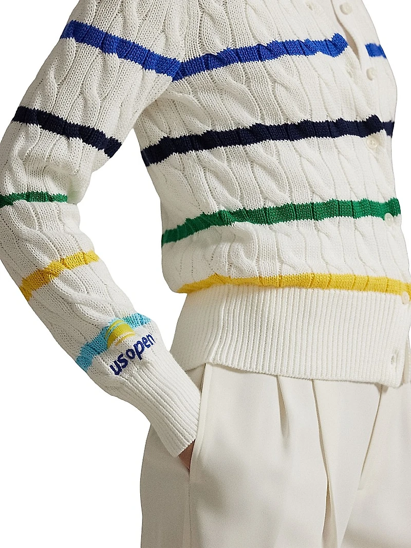 US Open Striped Cable-Knit Cardigan
