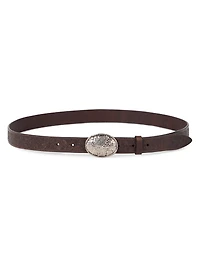 Leaf Motif Calfskin Belt with Braided Metal Buckle