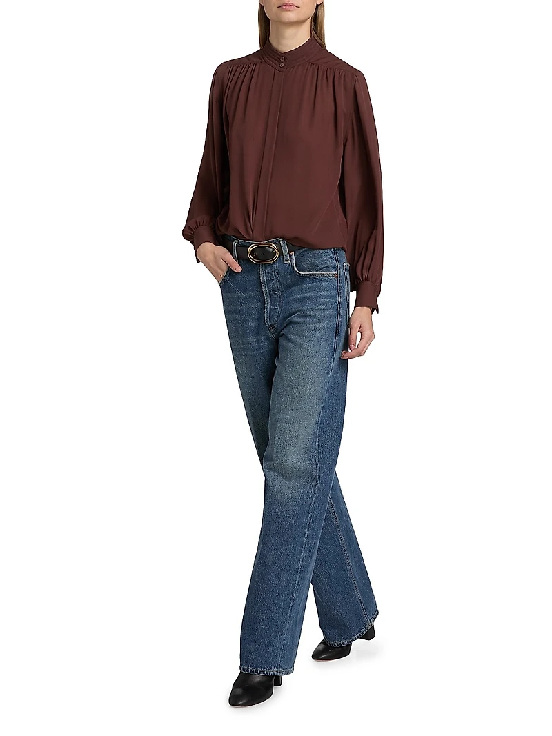 Revi Silk Button-Front Blouse