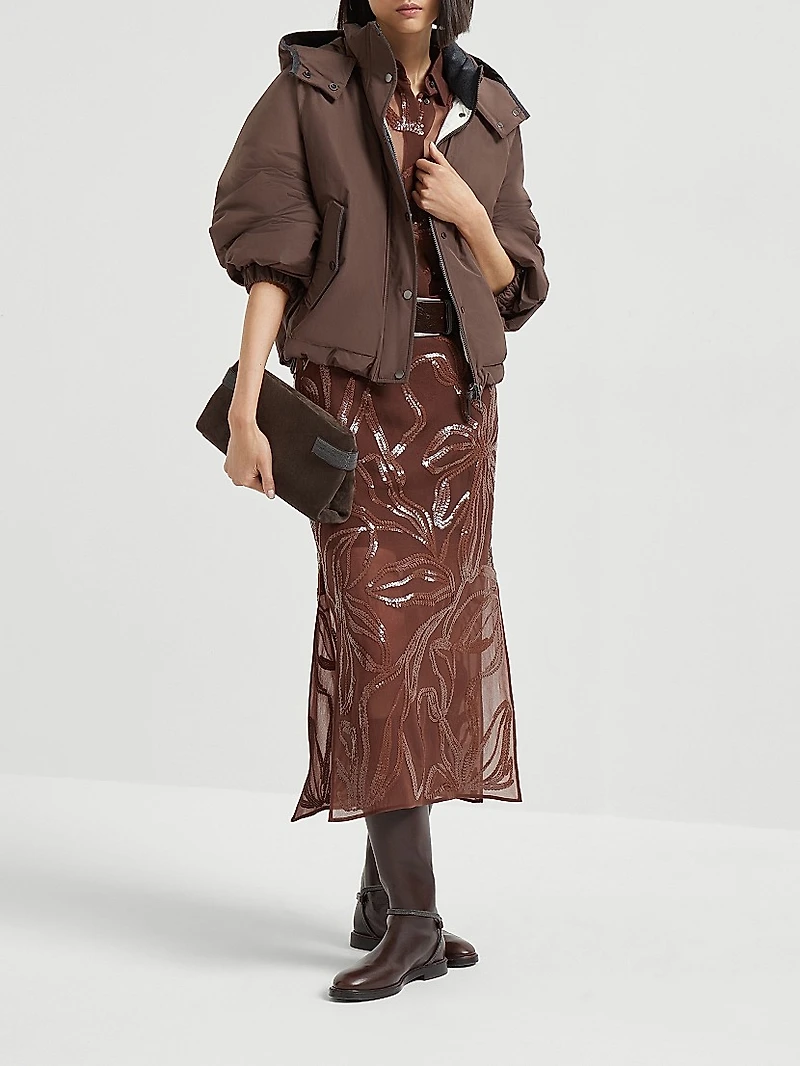 Crispy Silk Shirt with Dazzling Floral Embroidery
