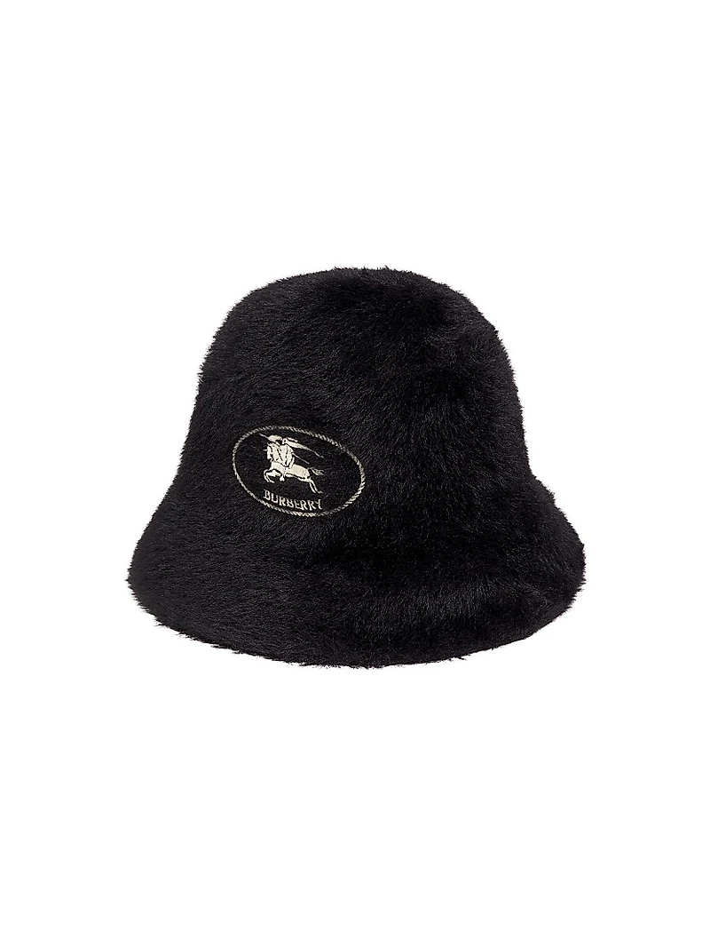 EKD Embroidered Faux-Fur Bucket Hat