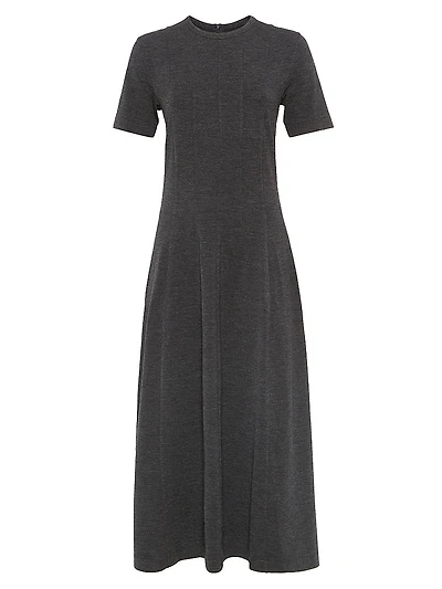 Stretch Virgin Wool Jersey Dress with Monili