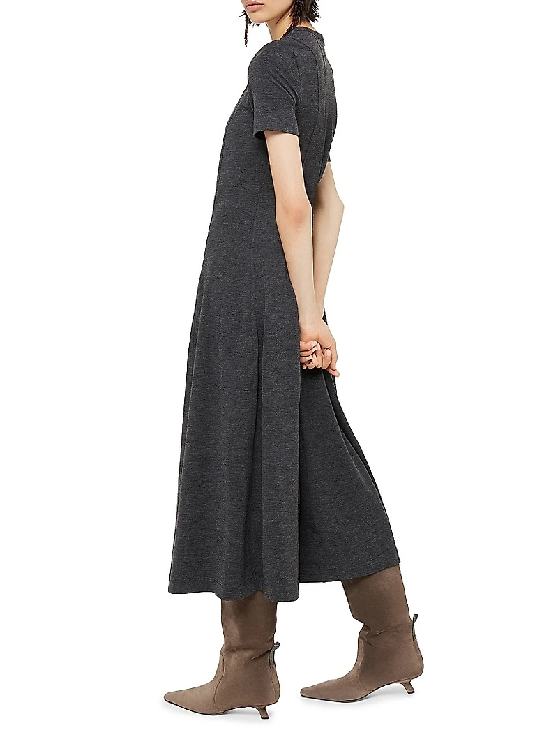 Stretch Virgin Wool Jersey Dress with Monili