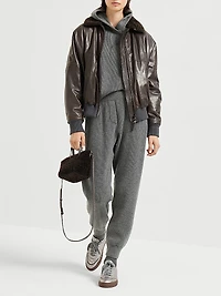 Cashmere English Rib Hooded Sweater with Shiny Flower Embroidery