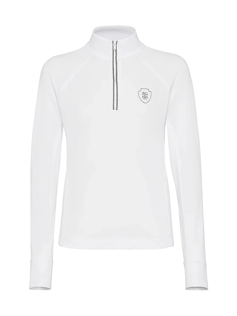 Techno Pique Sweatshirt with Logo and Precious Half Zip
