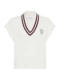 Cashmere Cable Knit Sweater Vest with Logo