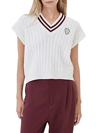 Cashmere Cable Knit Sweater Vest with Logo
