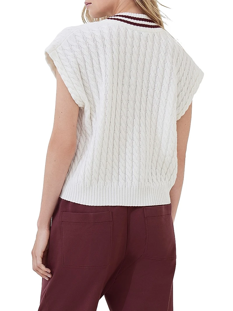 Cashmere Cable Knit Sweater Vest with Logo