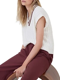 Cashmere Cable Knit Sweater Vest with Logo