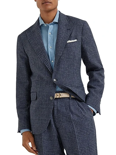 Prince of Wales Deconstructed Blazer with Large Peak Lapels