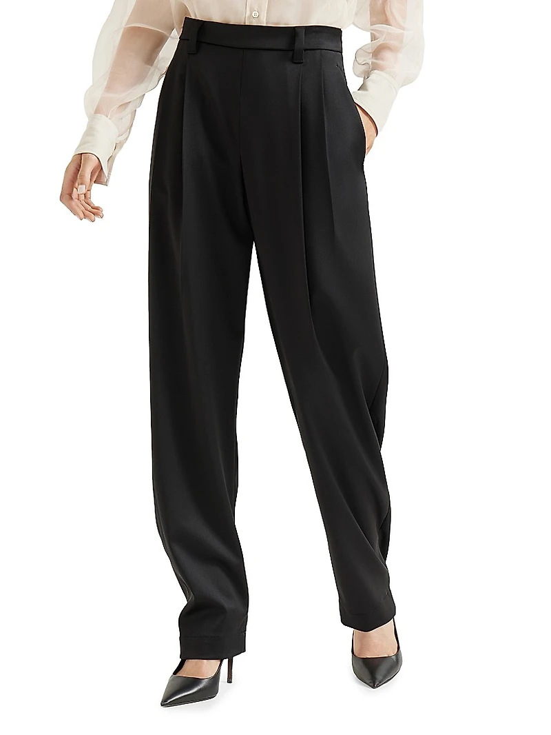 Virgin Wool Stretch Satin Slouchy Trousers