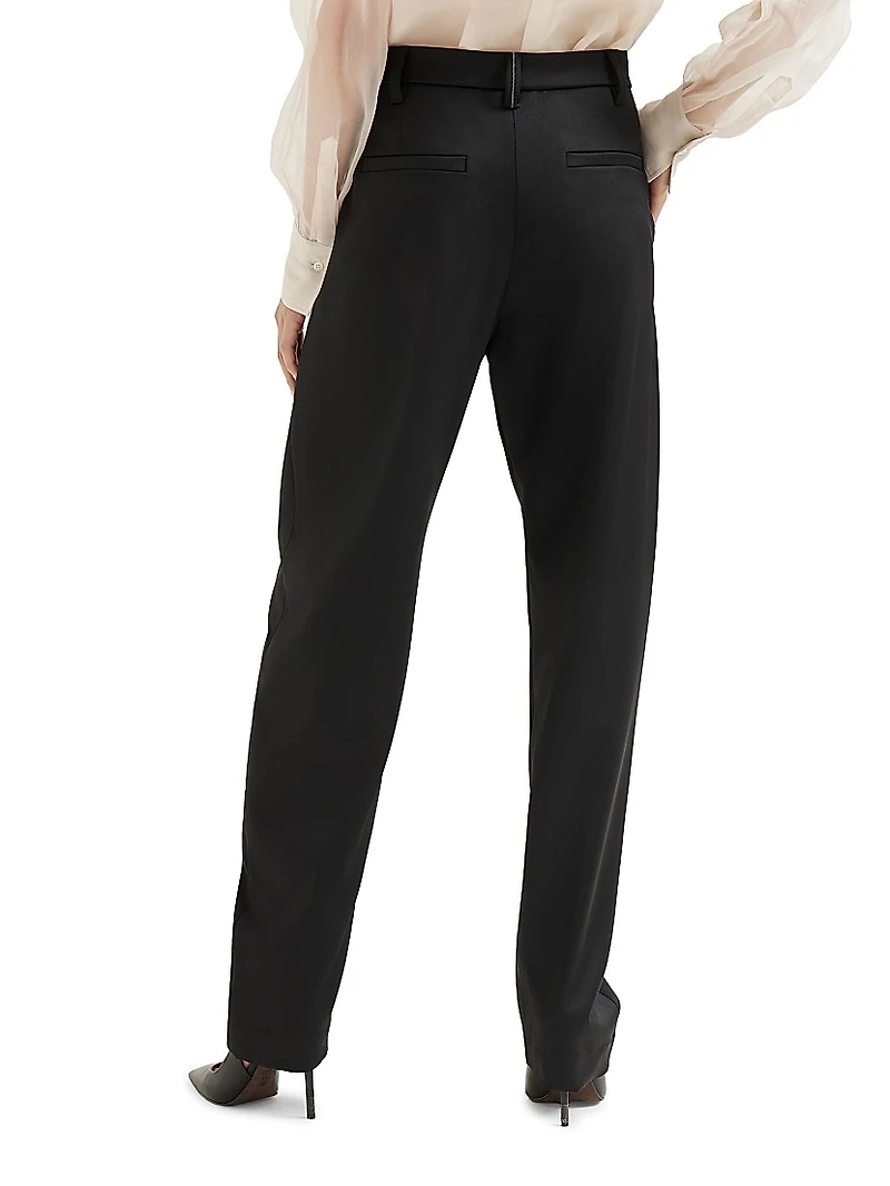 Virgin Wool Stretch Satin Slouchy Trousers