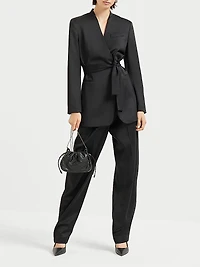 Virgin Wool Stretch Satin Slouchy Trousers