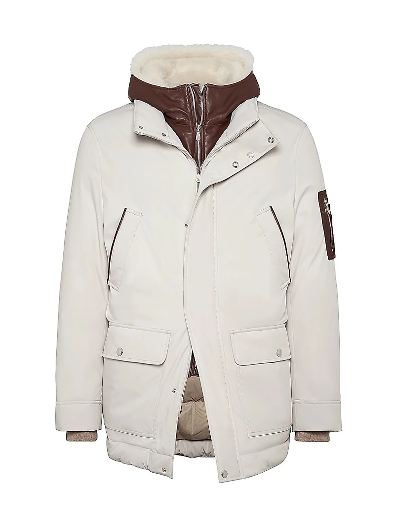 Stretch Bonded Nylon Parka Jacket with Down Padding