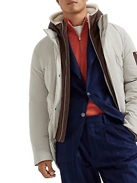 Stretch Bonded Nylon Parka Jacket with Down Padding