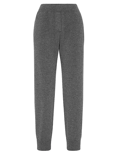 Cashmere English Rib Knit Trousers with Monili