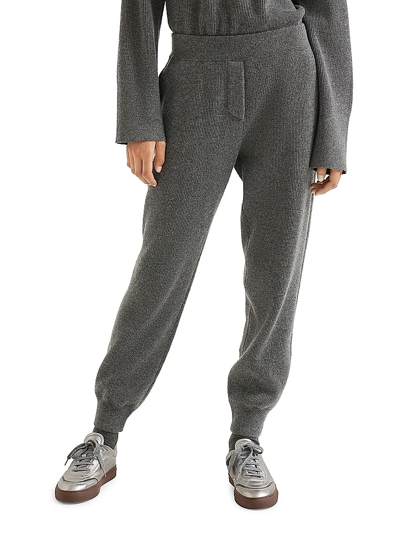 Cashmere English Rib Knit Trousers with Monili