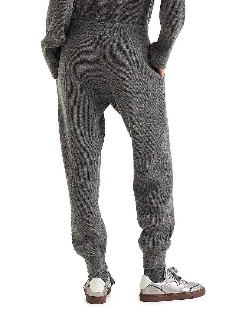 Cashmere English Rib Knit Trousers with Monili