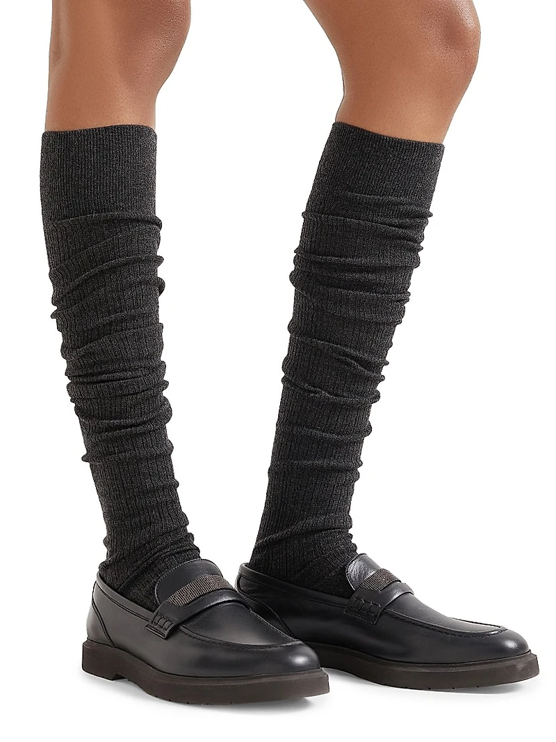 Stretch Cashmere Rib Knit Socks