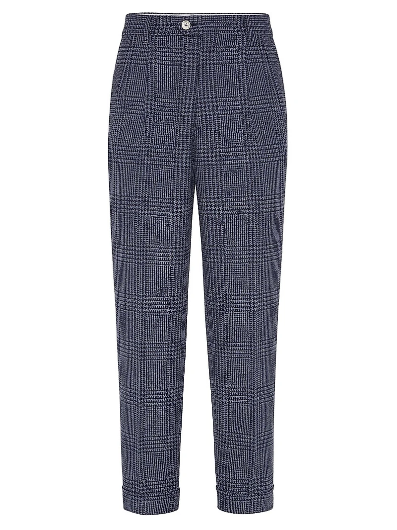 Prince Of Wales Leisure Fit Trousers with Double Pleats