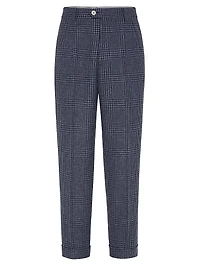 Prince Of Wales Leisure Fit Trousers with Double Pleats