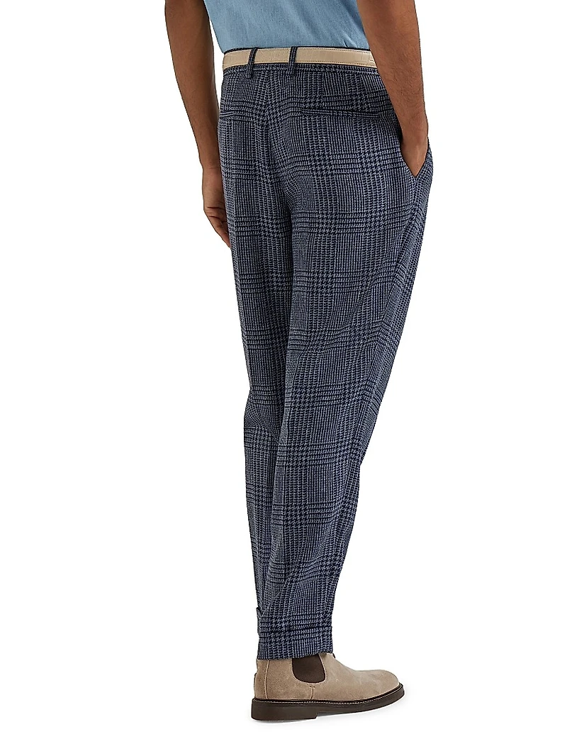 Prince Of Wales Leisure Fit Trousers with Double Pleats