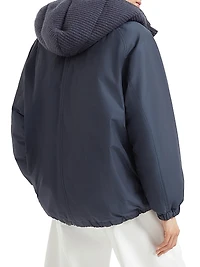 Techno Cotton Water Resistant Taffeta Down Jacket with Detachable Hood and Shiny Zipper Pull