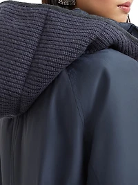 Techno Cotton Water Resistant Taffeta Down Jacket with Detachable Hood and Shiny Zipper Pull