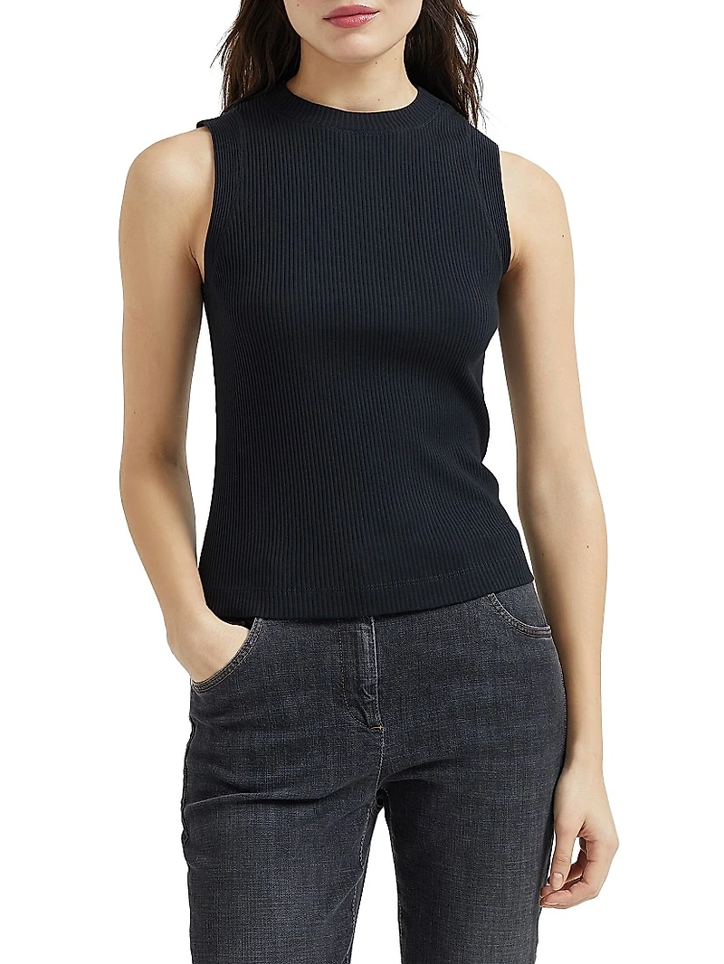 Cotton Ribbed Jersey Top with Monili