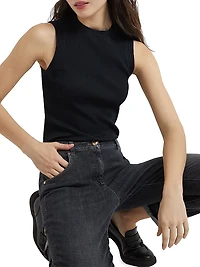 Cotton Ribbed Jersey Top with Monili