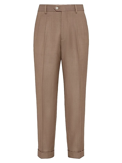 Wool Denim Leisure Fit Trousers with Double Pleats