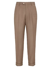 Wool Denim Leisure Fit Trousers with Double Pleats