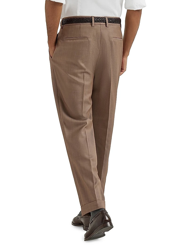 Wool Denim Leisure Fit Trousers with Double Pleats