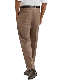 Wool Denim Leisure Fit Trousers with Double Pleats