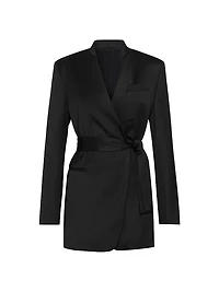 Virgin Wool Stretch Satin Belted Blazer with Monili