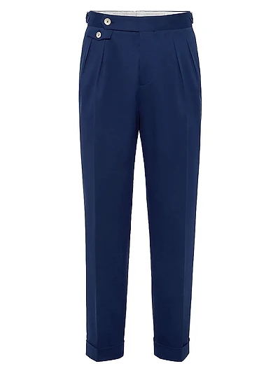 Tailor Fit Trousers with Double Pleats and Waist Tabs
