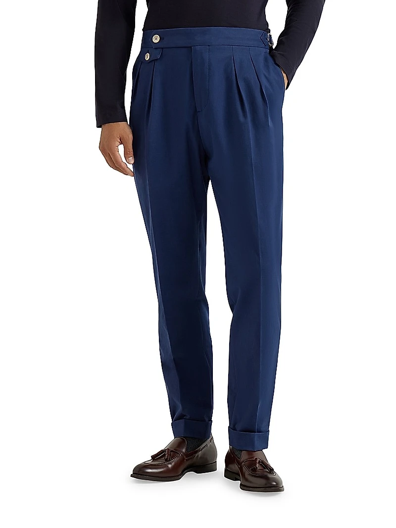 Tailor Fit Trousers with Double Pleats and Waist Tabs