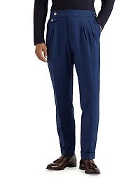 Tailor Fit Trousers with Double Pleats and Waist Tabs