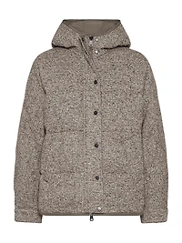 Flecked Virgin Wool and Silk Chevron Hooded Down Jacket