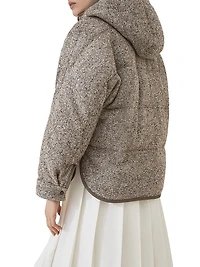 Flecked Virgin Wool and Silk Chevron Hooded Down Jacket