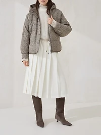 Flecked Virgin Wool and Silk Chevron Hooded Down Jacket