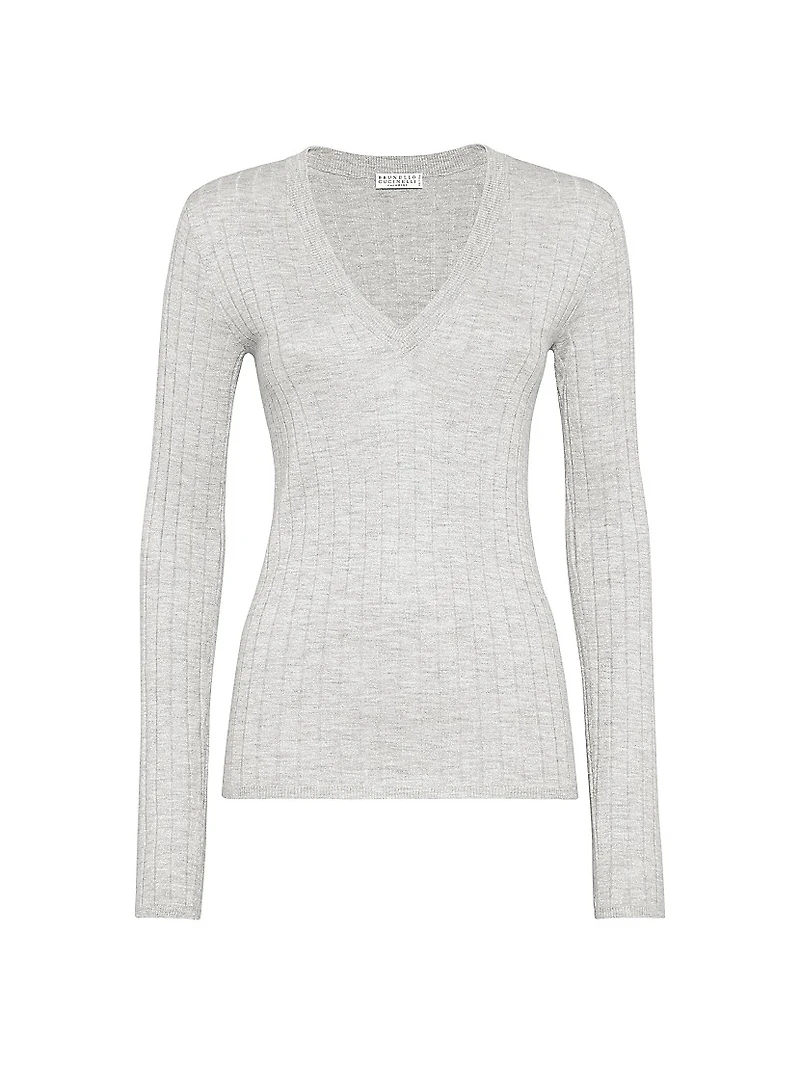Sparkling Cashmere and Silk Rib Knit Sweater