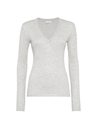 Sparkling Cashmere and Silk Rib Knit Sweater